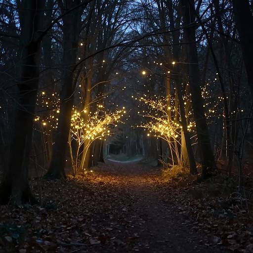 Mystical Forest Pathway with Glowing Orbs