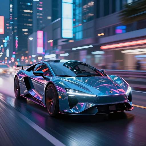 Futuristic Glass Vehicle in Cyberpunk City