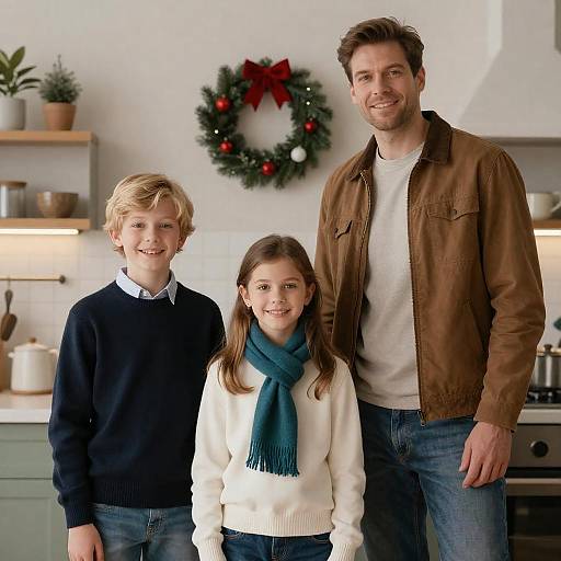 Cozy Family Christmas Kitchen Portrait