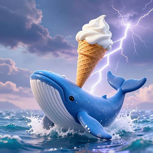 Whimsical Blue Whale with Giant Waffle