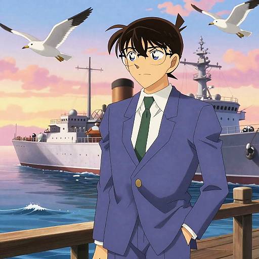 Calm Young Man on Pier at Sunset