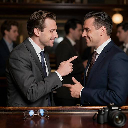 Two Men in Suits Socializing at Bar