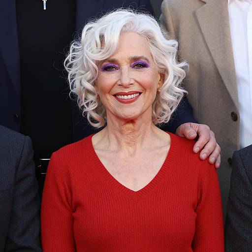 Smiling Woman in Ribbed Red Sweater