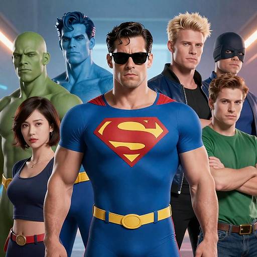 Dynamic Group Shot of Seven Superheroes