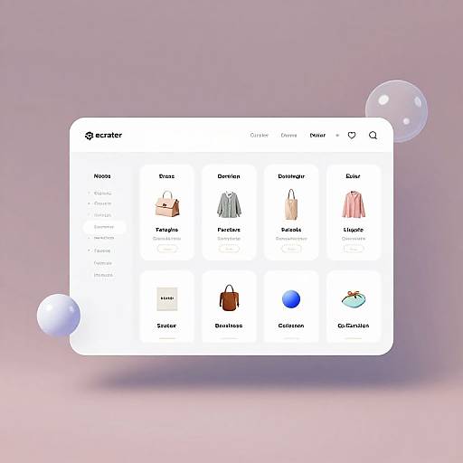 Digital interface showing a white, rounded rectangular menu with categories for 