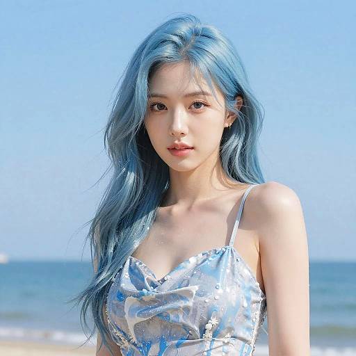 Photoreal Beach Portrait with Blue Hair