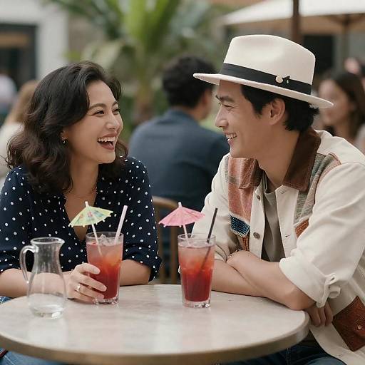 Laughing Couple at an Outdoor Café