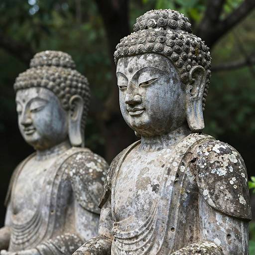 Weathered Buddhist Monk Statues Outdoors