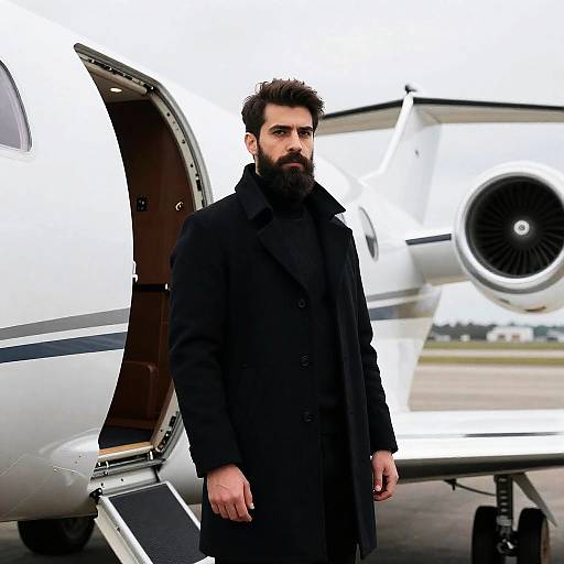 Intense Bearded Man by Private Jet