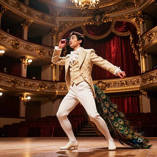 Elegant Peacock Performing in Baroque Opera