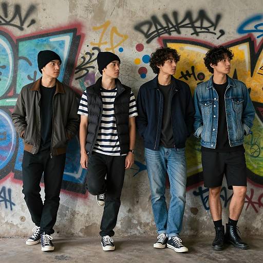 Four Young Men Standing by Graffiti Wall