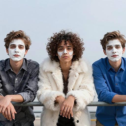 Three Faces with White Paint in a Row