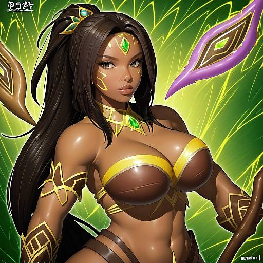 Illustration of Nidalee, league of legends in the style of Fukutarou (enji127)