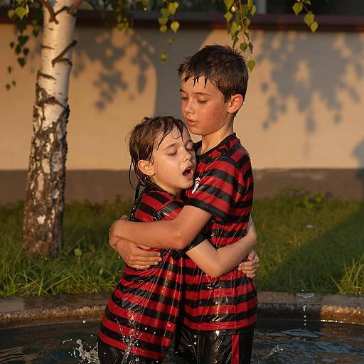 Children Embracing in Warm Light
