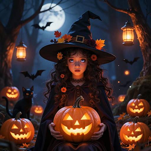 Whimsical Witch in Moonlit Forest