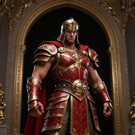 Heroic Warrior in Red and Gold Armor