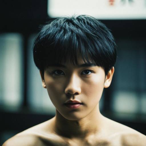Portrait of Young Asian Man with Black Hair