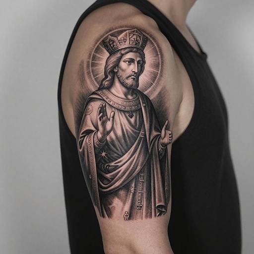 Black and Gray Saint Symbol Tattoo