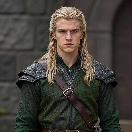 Fantasy Male Warrior in Green Tunic Costume