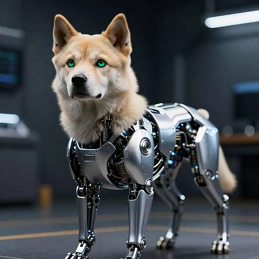 Chrome Cybernetic Dog with Realistic Fur