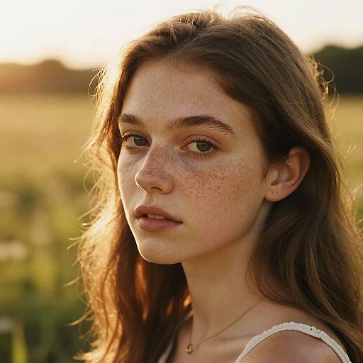 Serene Girl with Freckles in Meadow