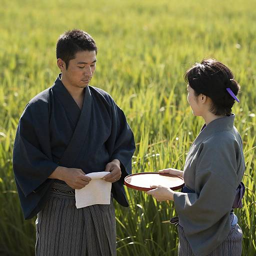 Japanese Couple in a Grass Field