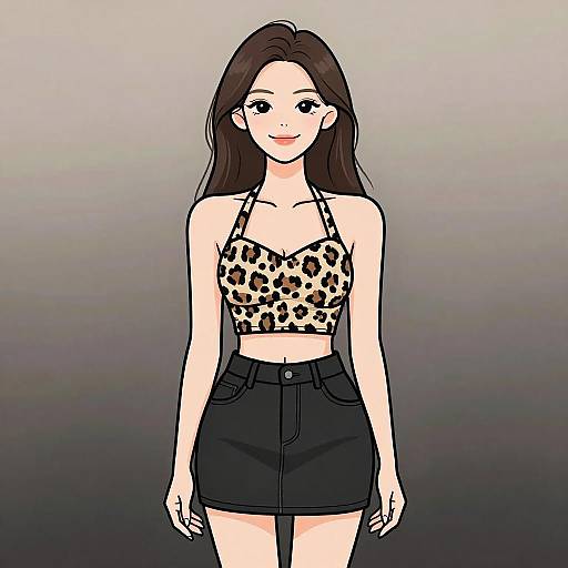 Smiling Woman in Leopard Print Streetwear