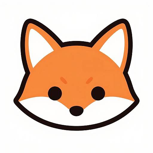 Cute digital drawing of a stylized fox face with orange fur, white inner ears and muzzle, black outline, and simple black eyes and nose on