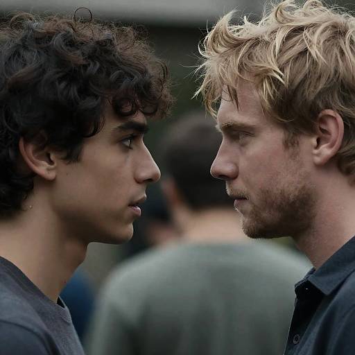 Intense Close-Up of Two Men Facing Each Other