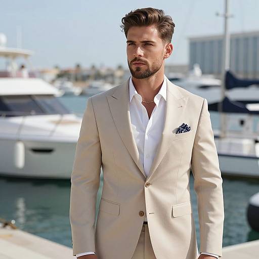 Confident Man in Beige Suit by Marina