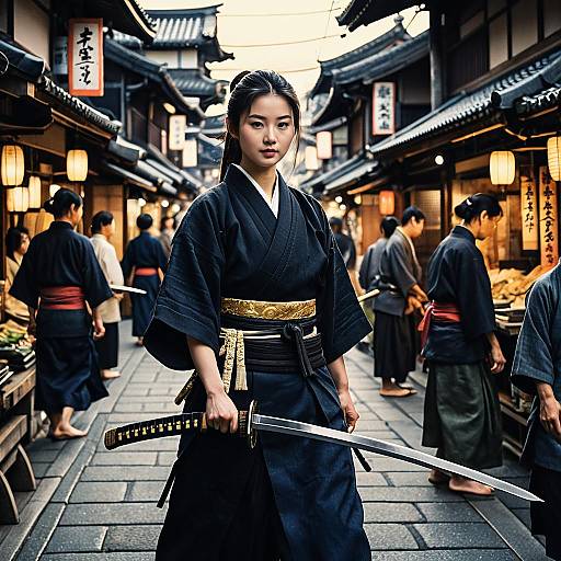 Young Samurai Woman in Edo Street Market