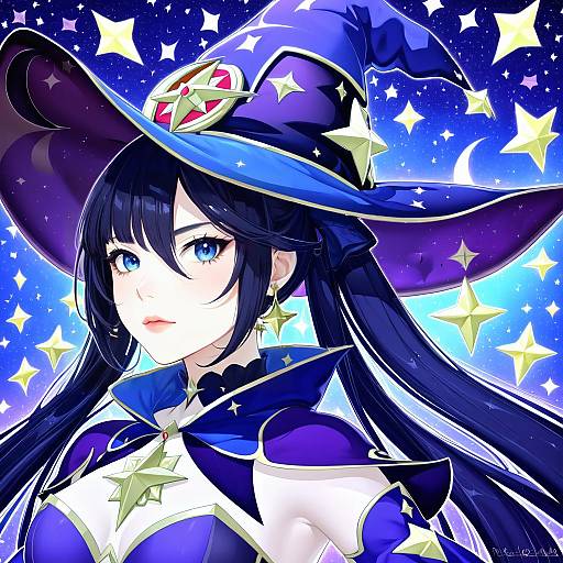 Illustration of Mona (pact of stars and moon) (genshin impact), genshin impact in the style of Okitakung