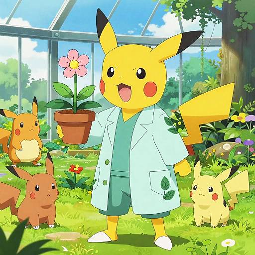 Enthusiastic Pokémon Botanist in Greenhouse