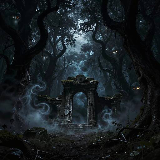 Cursed Dark Forest Horror Scene