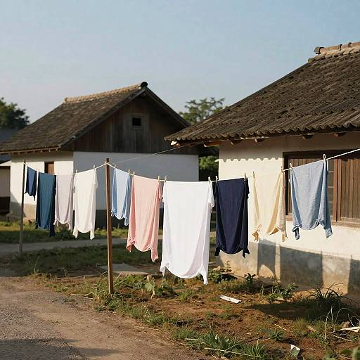 Serene Village Clothesline Scene