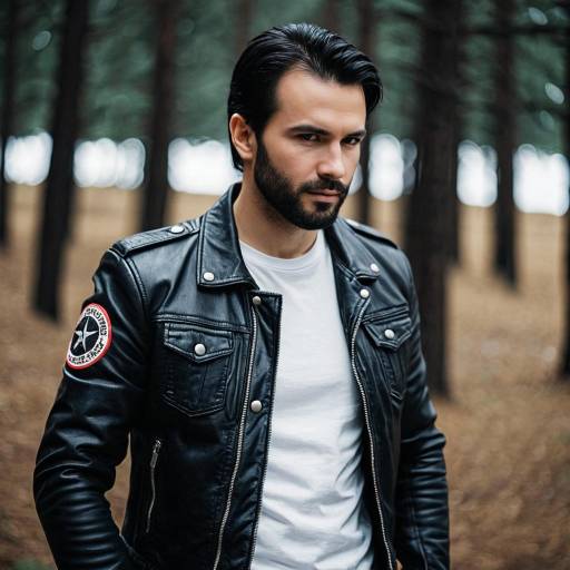 Man in Black Leather Jacket in Forest
