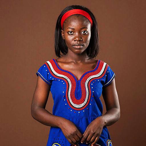 Young African Woman in Beaded Blue Dress