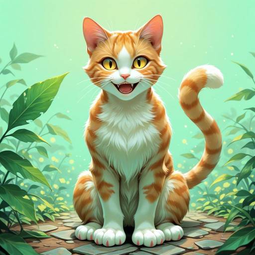 Playful Ginger Cat in Lush Green Setting Playful Ginger Cat in Lush Green Setting