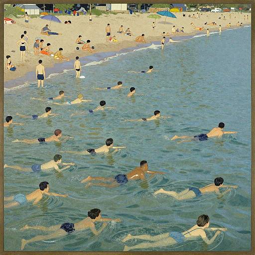 Art Nouveau Beach Crowd Scene