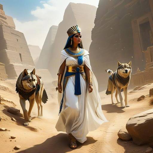 Scholar in Egyptian Attire with Wolves