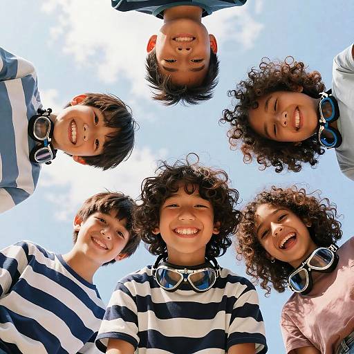 Sunlit Group Reaching Out in Stripes