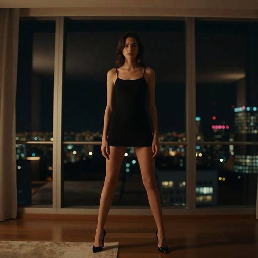 Cinematic High-Fashion Penthouse Portrait at Night