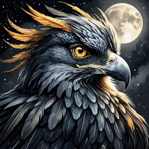 Detailed Digital Illustration of a Phoenix with Amber Eyes