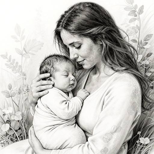 Sketch of Mother Cradling Newborn
