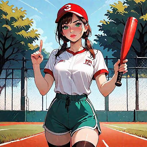 Young Female Baseball Player with Bat