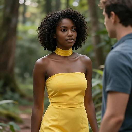 Woman in Yellow Dress in Forest