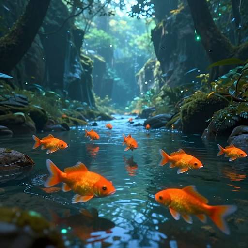 Luminous Orange Fish in Digital Canyon