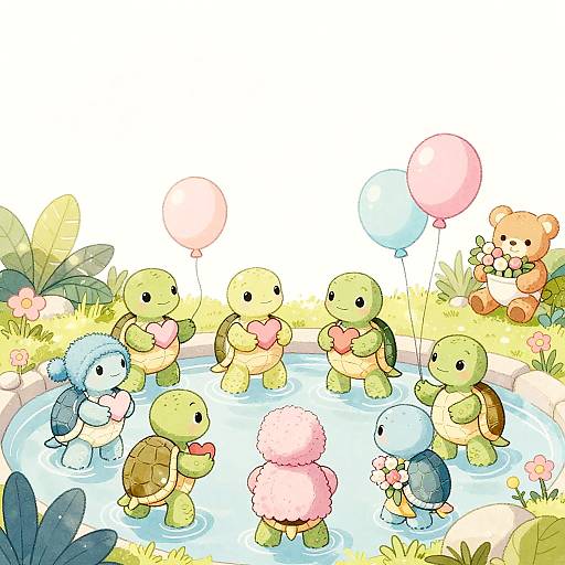 Pastel Baby Turtles in Cozy Garden