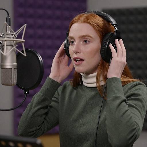 Red-Haired Woman in Recording Studio
