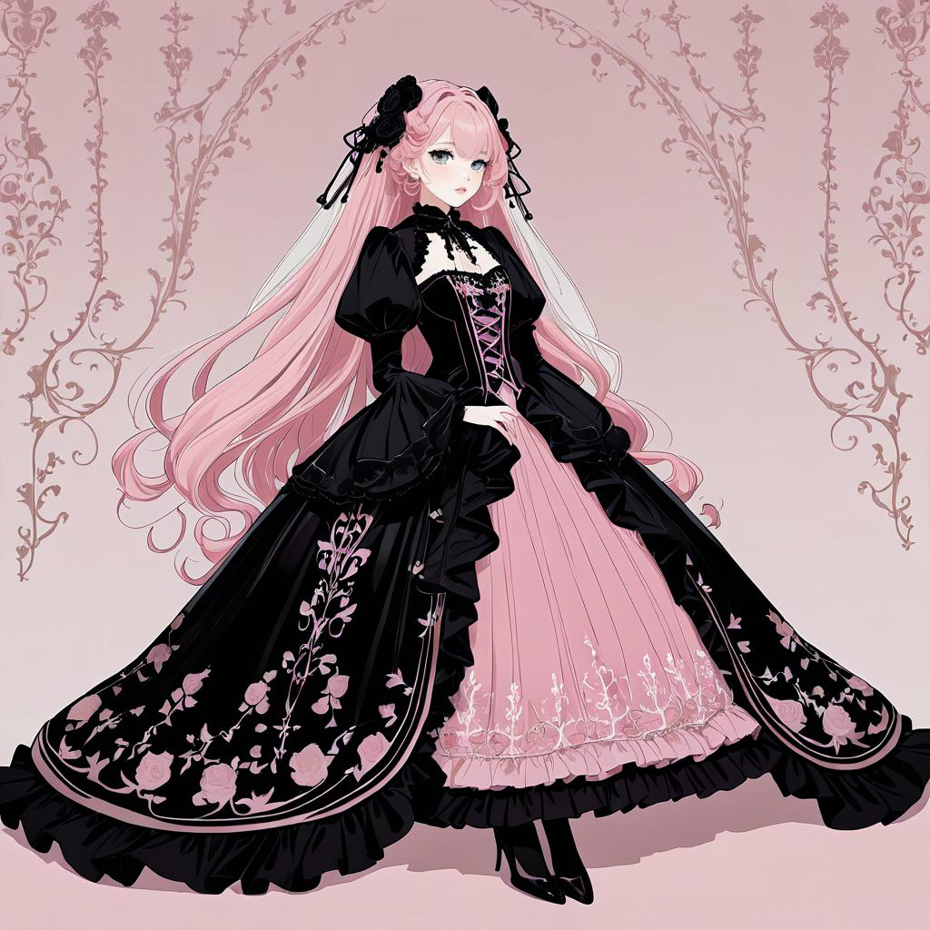 Elegant Blushing Noblewoman in Gothic Fashion